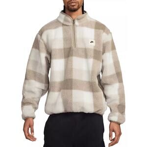 Nike Men's Club Winterized Khaki  Plaid Fleece 1/2 Zip Jacket